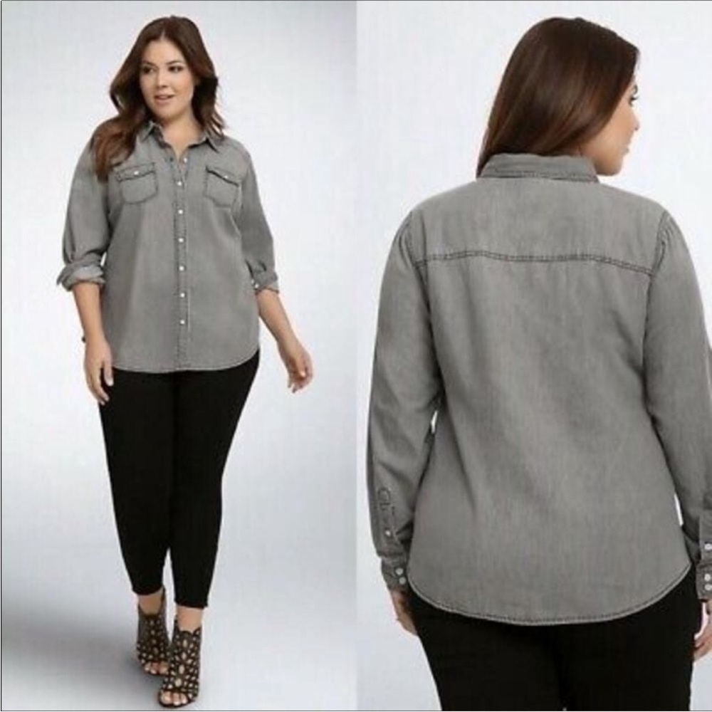 Torrid Gray Chambray Button Up Shirt Sz3